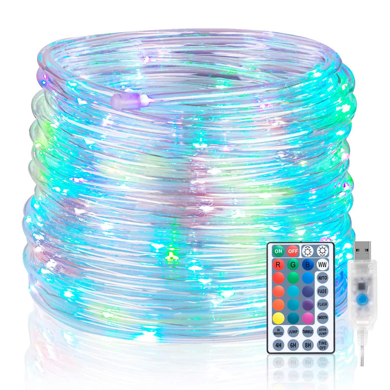 Koxly 120 LED Rope Lights Indoor Outdoor 39.37ft 17 Multi Color Changing Tube String Strip Lighting with Remote 8 Mode Twinkle Waterproof Christmas Decoration Wedding Camping Party Bedroom, Pool (USB) 1