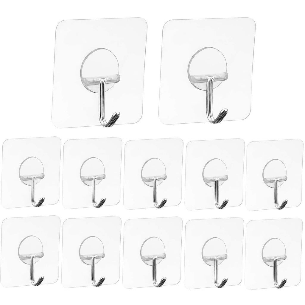 Adhesive Hooks Heavy Duty Wall Hooks 44 lb/ 20 kg(Max), Waterproof and Oilproof Seamless Hooks for Hanging Pictures, Bathroom, Bedroom, Kitchen, Refrigerator Door, Wall and Robe Coat Towel (12 Pack)