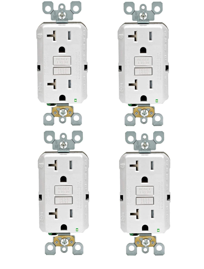 Leviton GFNT2-4W Self-Test SmartlockPro Slim GFCI Non-Tamper-Resistant Receptacle with LED Indicator, Wallplate Not Included, 20-Amp, White (4 Pack)