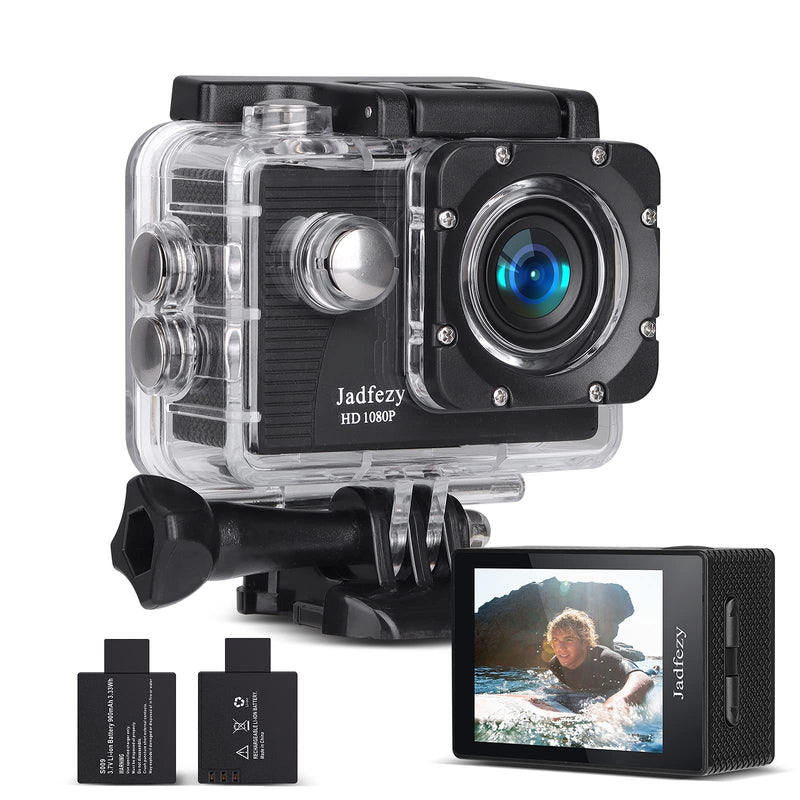 Jadfezy Action Camera FHD 1080P 12MP, 98FT/30M Underwater Waterproof Camera with 2 Batteries, Wide Angle Sports Camera with Accessories Kit Suitable for Helmet, Bicycle, etc. (FHD 1080P)