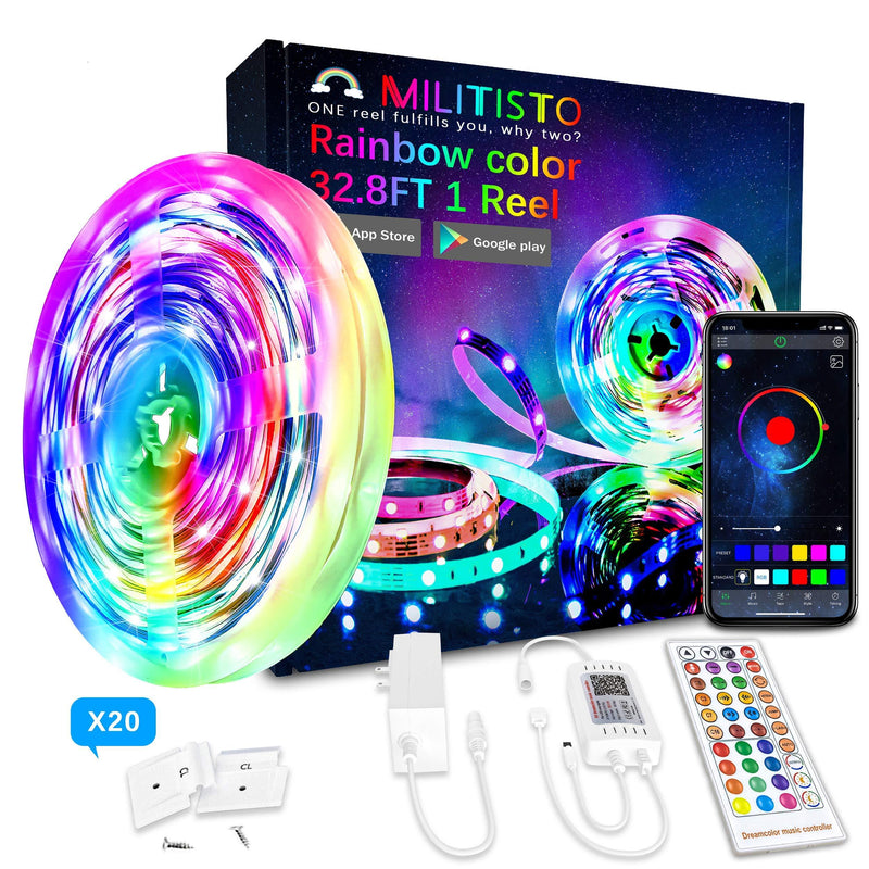 Militisto Rainbow LED Light Strips - App Control Dreamcolor RGBIC LED Strip Lights 32.8ft (1-Pack) - Music Sync LED Lights for Bedroom,Aesthetic Room Decor,Smart Home, Home Decorations, Dorm Decor Multicolor