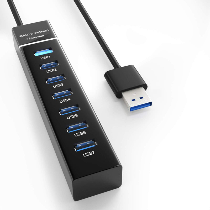 USB Hub 3.0,7-Port USB Data Hub Splitter for PS4, PS5,Xbox one, MacBook, Mac Pro/Mini, iMac, XPS, Surface Pro, iPhone, iPad , Galaxy Series, Mobile HDD, and More Black