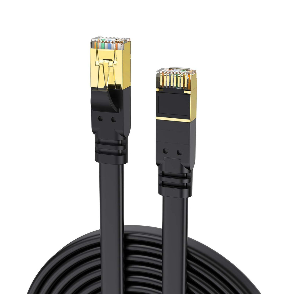 CAT8 Ethernet Cable 6.5ft, High Speed Flat Internet Network LAN Cable, Faster Than CAT7 CAT6 CAT5, Gold Plated Connector Shielded Heavy Duty Computer Wires 40Gbps 2000MHz for Xbox, Gaming, Router, PC CAT8-6.5ft