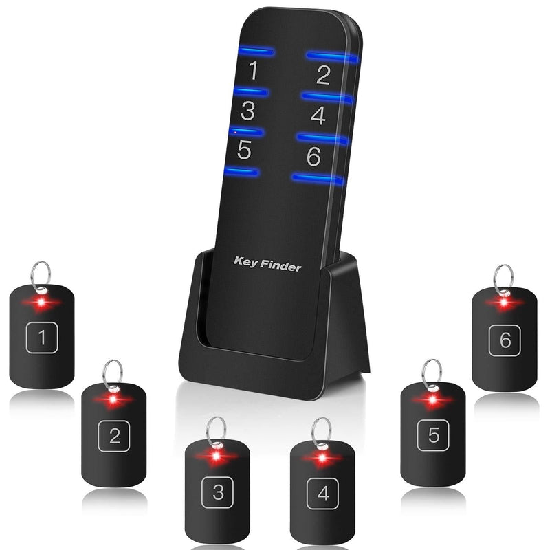 Key Finder RF Item Locator - Wireless Key Tracker with 6 Receivers, 95DB Loud Beeping Sound and 115 Feet Remote Control for Finding Pet Keys Phone Luggage Black