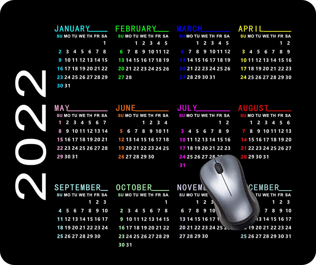 2022 Calendar Mouse Pad,Gaming Mousepad with Non-Slip Rubber Base for New Year, Black Game and Office Mouse Mat