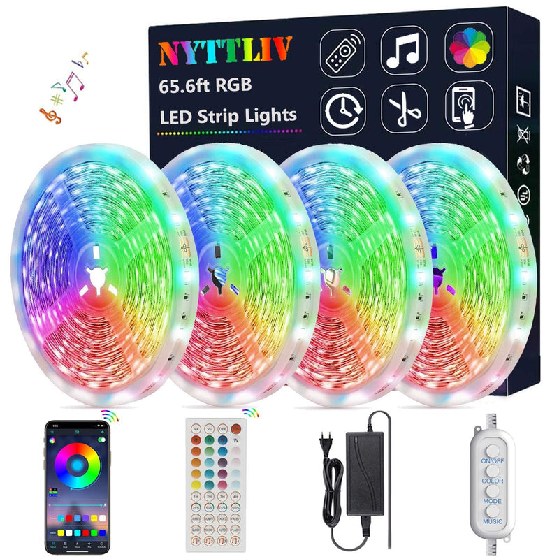 Led Lights for Bedroom, Led Strip Lights 65.6ft Led Lights Music Sync RGB Rope Lights Smart App Controlled Tape Lights and 5050 RGB Flexible Color Changing Remote Control for Bedroom Party Home Decor 65.6ft/20M