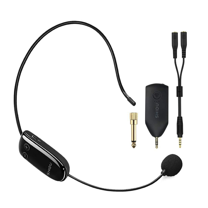 Wireless Microphone Headset, UHF Wireless Mic System, 160ft Range, 1/8''＆1/4'' Plug, Handheld Mic and Microphone Headset 2 in 1, for Speakers, Laptop, Voice Amplifier, Phone, Computer