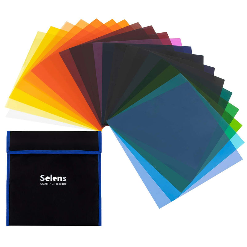 Selens 20pcs Color Gel Filter for Lighting Effect, 10x10 Inches Photography Color Correction Kit for Photo Video Studio, 20 Assorted Colors