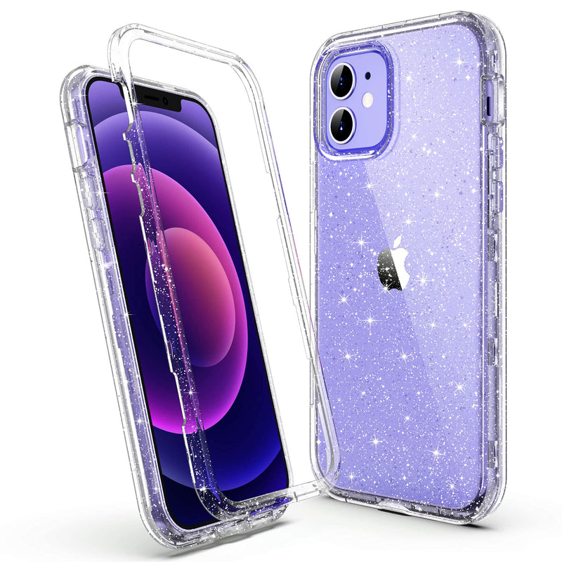 ULAK Compatible with iPhone 12 / iPhone 12 Pro Case Clear Glitter, Hybird 3 in 1 Shockproof Protective Phone Case Designed for Women Girls, Sparkle Cover for iPhone 12/12 Pro 6.1'', Glitter