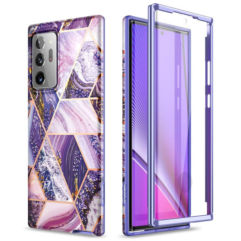 SURITCH for Samsung Galaxy Note 20 Ultra Case, [Built-in Screen Protector] Marble Full-Body Protection Shockproof Rugged Bumper Protective Cover for Galaxy Note 20 Ultra 5G 6.9 Inch (Lavender Marble) Lavender Marble