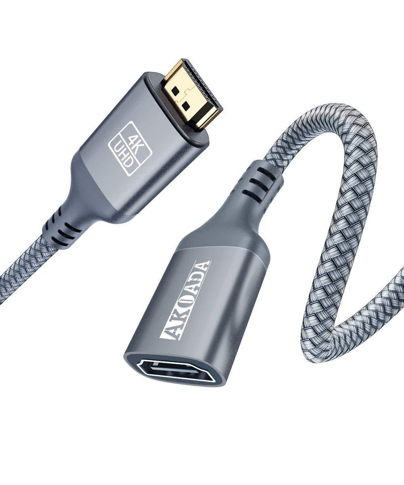 4K HDMI Extension Cable 6.6FT，AkoaDa HDMI 2.0 Extender Cable Male to Female for Nintendo Switch,Xbox One S 360,PS5,PS4,Roku TV Stick, Blu Ray Player, Google Chromecast, Wii U, HDTV Laptop PC（Grey） Grey