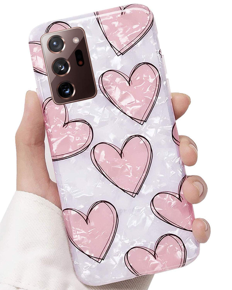 J.west Galaxy Note 20 Ultra Case,Luxury Sparkle Glitter Pearly-Lustre Pink Heart Pattern Design Protective Shockproof Slim Soft TPU Silicone Back Cover for Girls Women for Galaxy Note 20 Ultra 5G Love