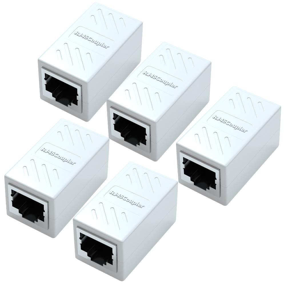 RJ45 Coupler 5 Pack,Yeung Qee RJ45 Coupler Ethernet Extension, for Cat7/Cat6/Cat5e/Cat5 Ethernet Cable - Network Cable Coupler Female to Female (White) white