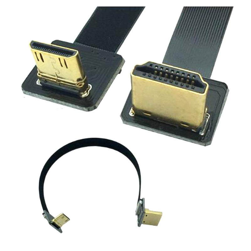 Kework 20cm FPV HDMI Slim Flat Cable, 90 Degree Up Angle Mini HDMI Male to 90 Degree Up Angle HDMI Male FPV Cord, 1080P (Up Mini HDMI to UP HDMI) Up & HDMI A-C