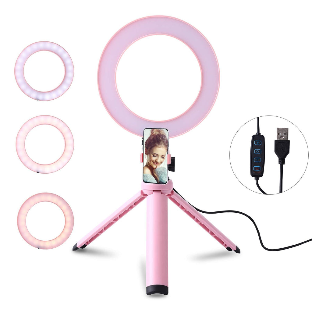 LED Ring Light, 6" Selfie Ring Light with Adjustable Tripod Stand and Phone Holder, Dimmable Led Camera Ringlight for Live Stream/Make Up/YouTube