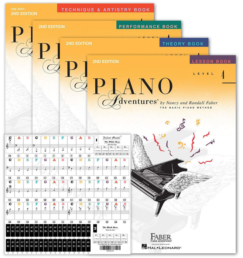 Piano Adventures Level 4 Learning Set 2nd edition By Nancy Faber - Lesson, Theory, Performance, Technique & Artistry Books & Juliet Music Piano Keys 88/61/54/49 Full Set Removable Sticker