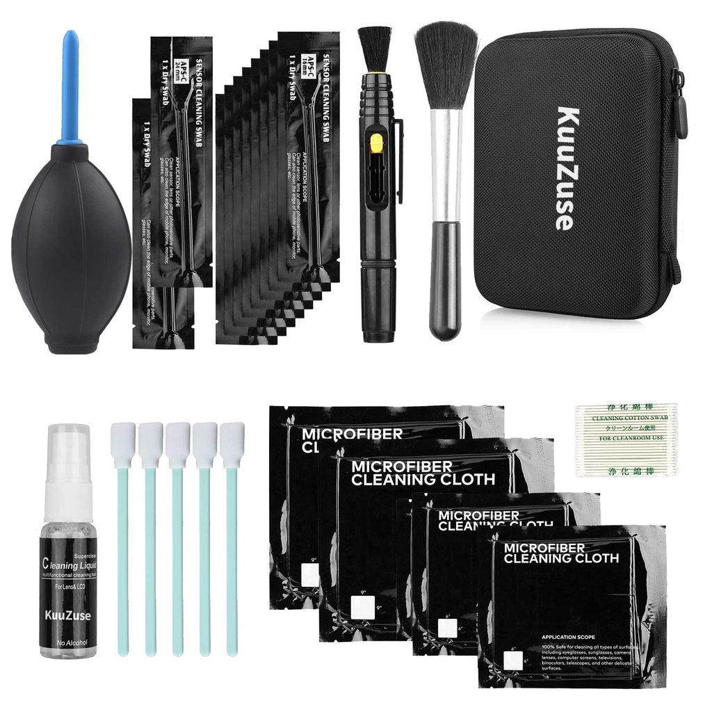 KuuZuse Professional DSLR Camera Cleaning Kit with APS-C Cleaning Swabs, Microfiber Cloths, Lens Cleaning Pen, for Camera Lens, Optical Lens and Digital SLR Cameras