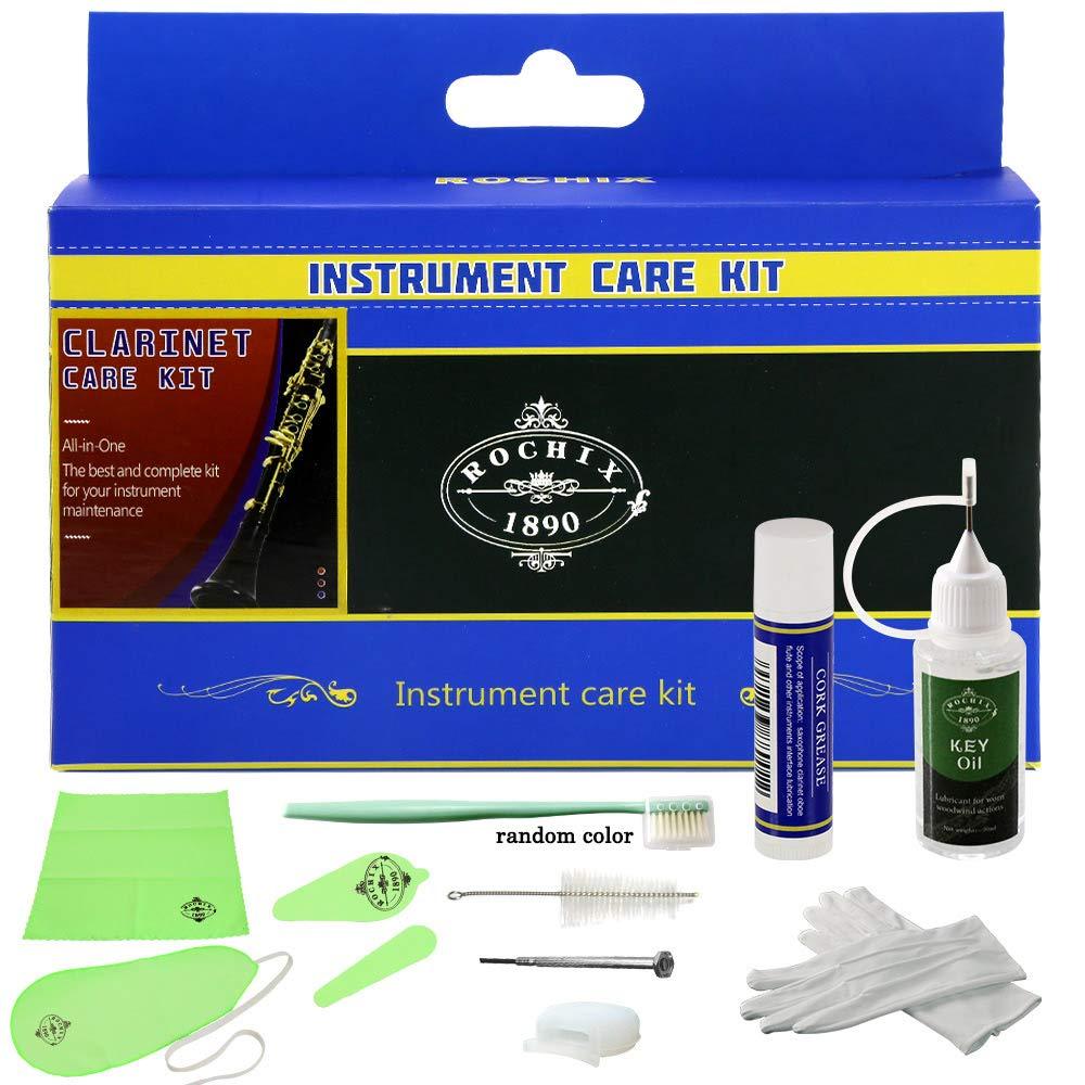 Rochix Clarinet Cleaner Care Cleaning Kit,Maintenance Kit,Green,Key Oil,Cork Grease,Swab,Cleaning Cloth,Thumb Rest,Mouthpiece Brush and More green