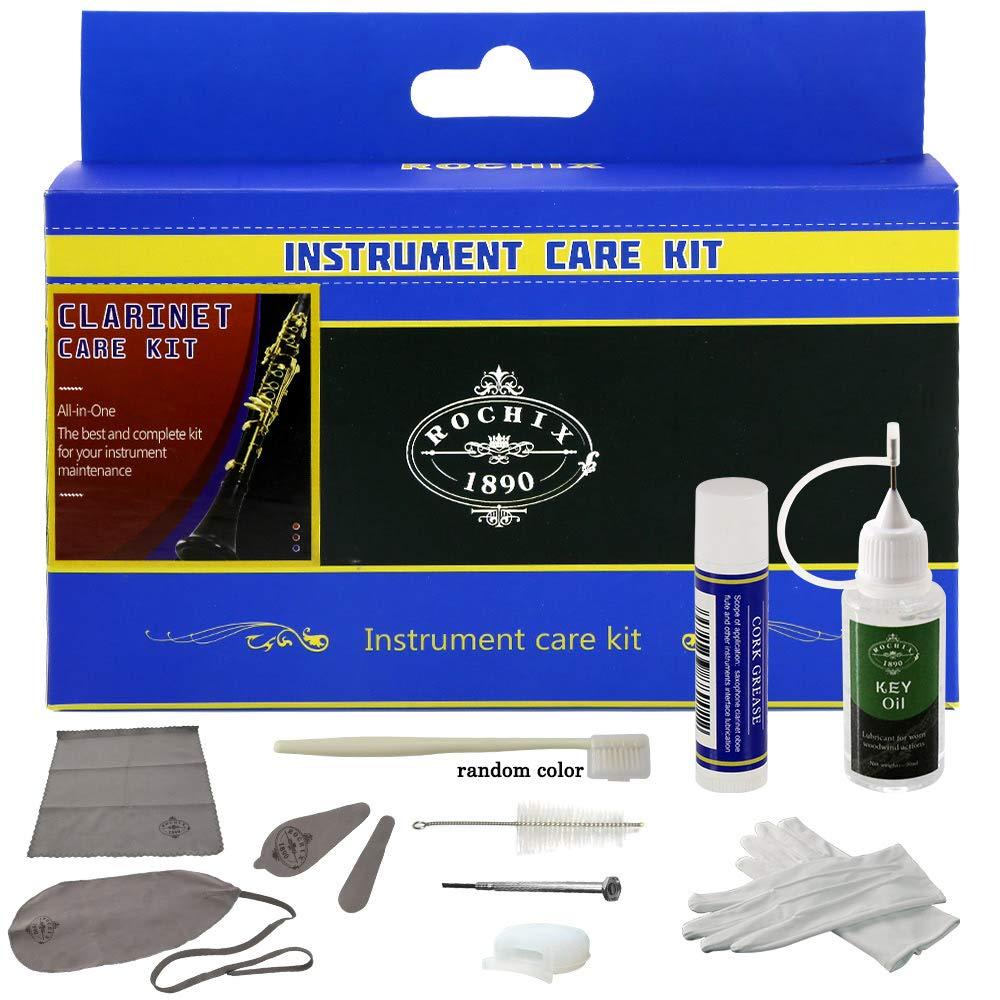 Rochix Clarinet Cleaner Care Cleaning Kit,Maintenance Kit,Gray,Key Oil,Cork Grease,Swab,Cleaning Cloth,Thumb Rest,Mouthpiece Brush and More gray