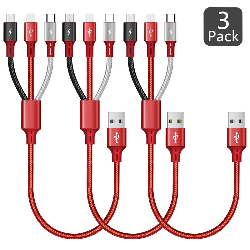 3-in-1 Multi USB Fast Charger Cord 3A, ASICEN Charging Cable for IP/Micro-USB/Type-C Port Compatible with Cell Phones/Tablets/Samsung Galaxy/LG/Pixel/Huawei/HTC/OnePlus (1ft/35cm)