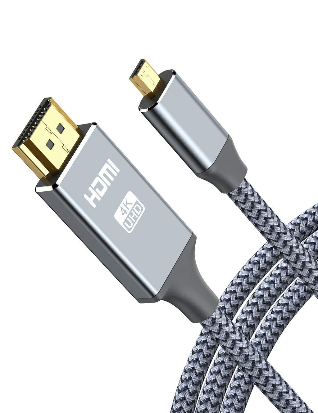 4K Micro HDMI to HDMI Cable Adapter 10FT, Oldboytech Micro HDMI Cable Nylon Braid (Male to Male) 4K@30HZ/3D Grey Compatible with Hero 8/7/6/5, Raspberry Pi 4, A6000, A6300, Nikon Camera