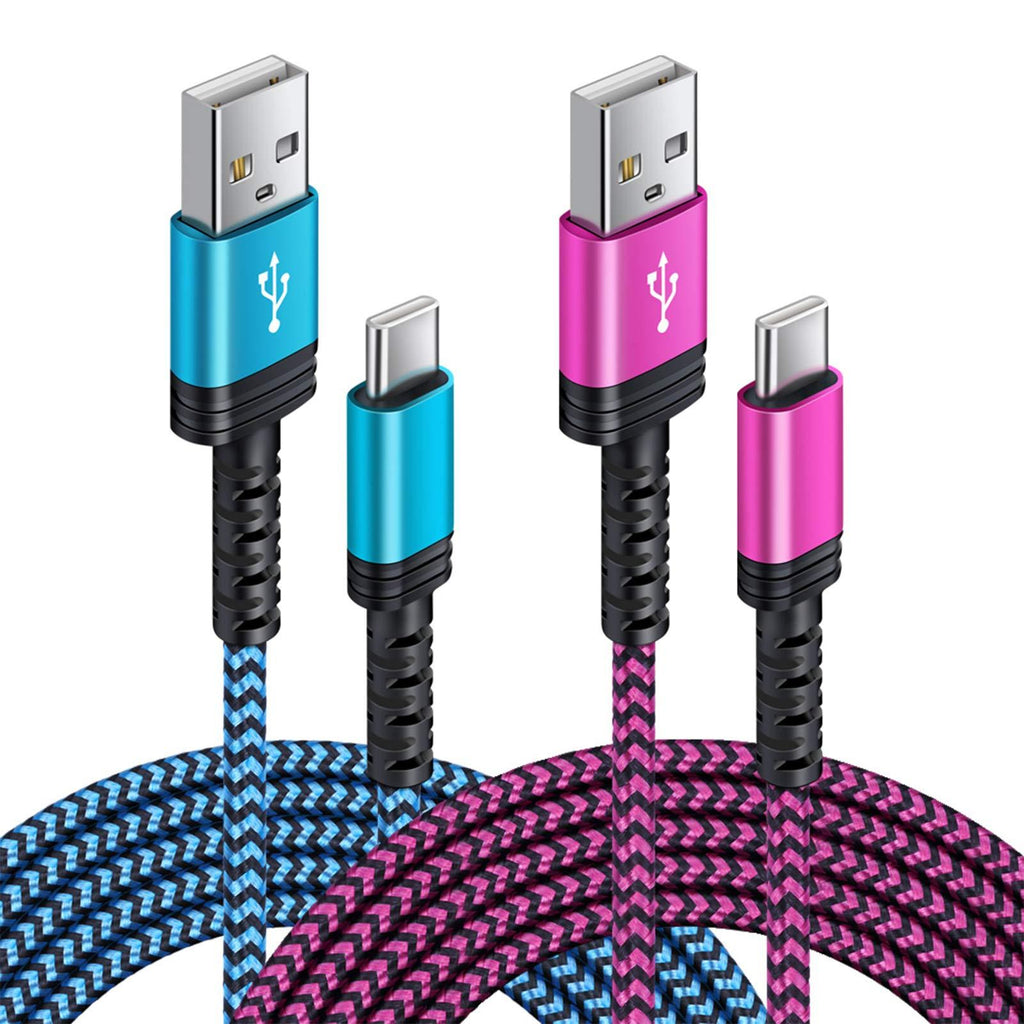 AILKIN Type C Charger, 6FT/2-Pack USB C Cable Fast Charging, Nylon Long Braided Cords Compatible with Samsung Galaxy S21+, S21 Ultra 5G, Note20, A01, A10e, Fold, and Moto, Lg, Google Pixel, HTC C-Blue&ROSE