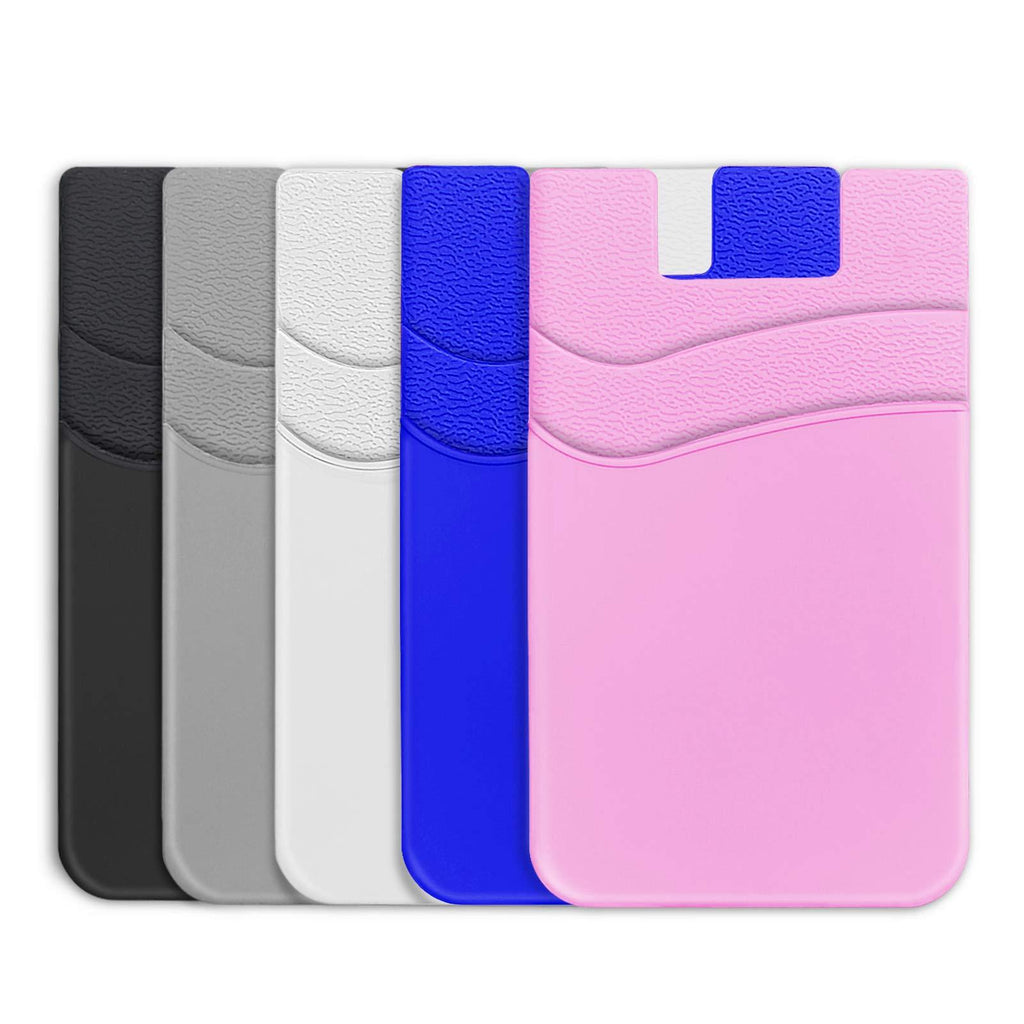 SHANSHUI Phone Card Holder, Phone Wallet Stick on Business Card Holder Pocket Compatible with iPhone 11 Pro,Samsung Galaxy S10 and Most Smartphones (Multi-Colors-5pcs) Black,White,Grey,Pink,DarkBlue-5pcs