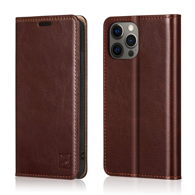Belemay Compatible with iPhone 12/12 Pro Wallet Case 5G (6.1" 2020) Genuine Cowhide Leather Folio Flip Cover [RFID Blocking] Credit Card Holder [Soft TPU Shell] Kickstand Function Folding Case, Brown Brown (iPhone 12/12 Pro)