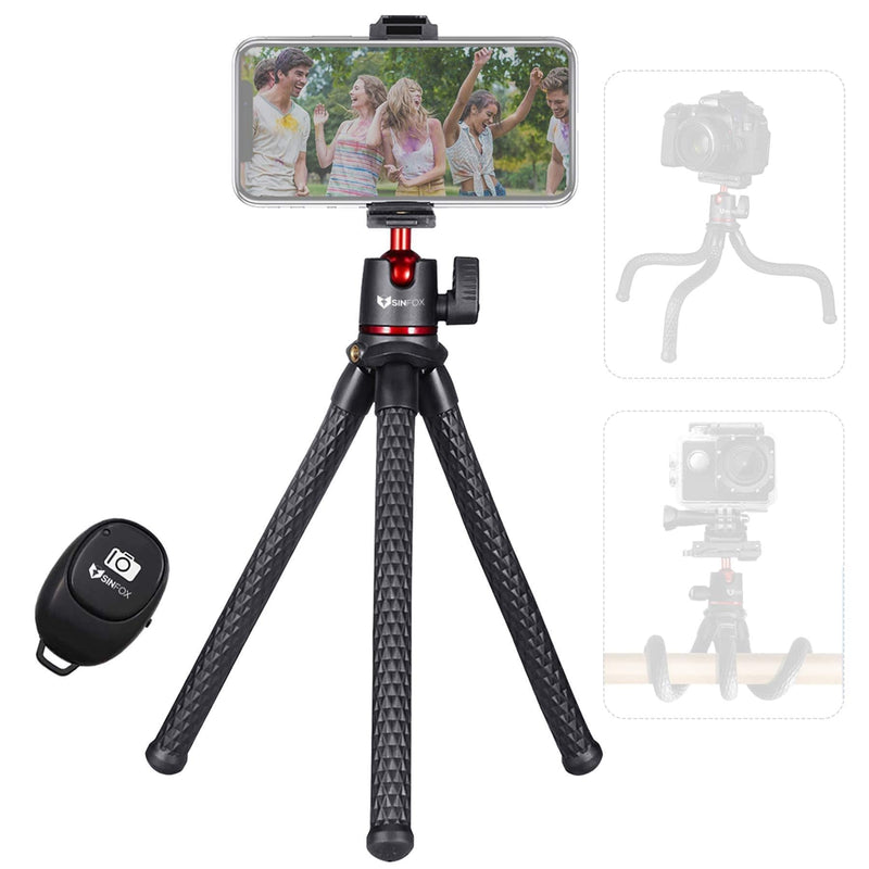 Phone Tripod,Flexible Camera Tripod,Sinfox Vlogging Bendable Travel Octopus Tripod Stand with Phone Holder w Remote Shutter and Cold Shoe,Suitable for iPhone,DSLR,GoPro,Android,DJI OSMO Action