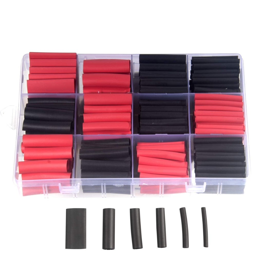 MILAPEAK 300 PCS Heat Shrink Tubing Kit - 3:1 Ratio Adhesive Lined, Marine Grade Shrink Wrap - Automotive Industrial Heat-Shrink Tubing - Black, Red