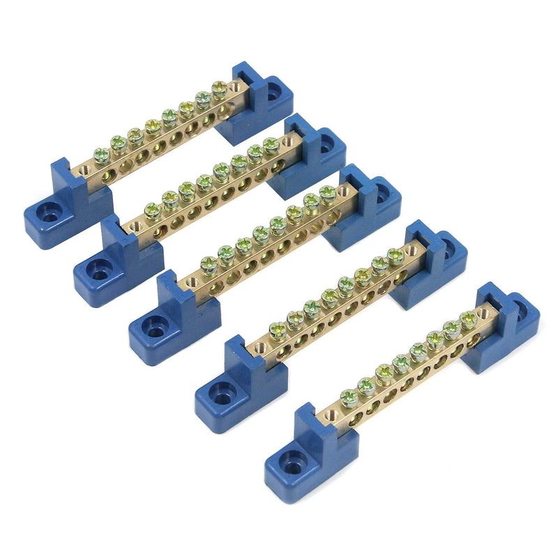 MY MIRONEY Terminal Block Blue Terminal Bus Bar 8 Positions Screw Brass Terminal Grounding Strip Bus Bar Block Pack of 5