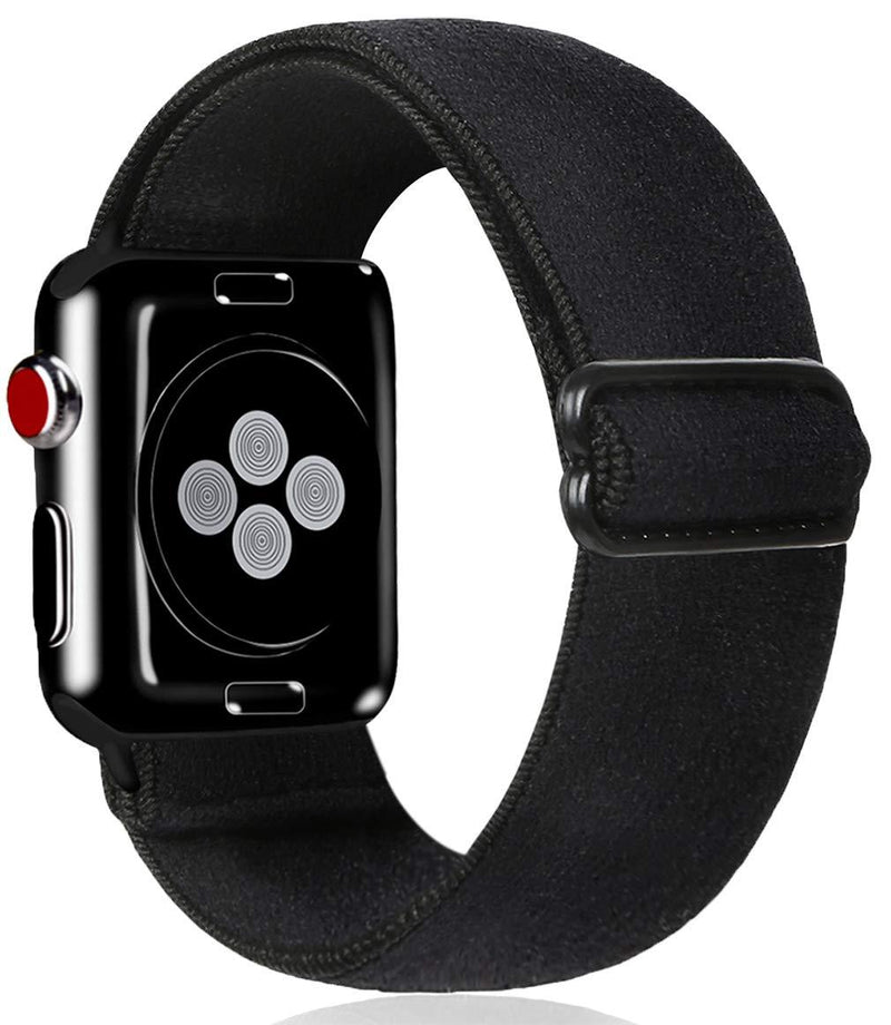 Kraftychix Adjustable Elastic Watch Band Compatible with Apple Watch 38mm/40mm,Soft Stretch Bracelet Women Strap Replacement Wristband for Iwatch Series SE/6/5/4/3/2/1(Black,38/40MM) A-Black with Black adapter