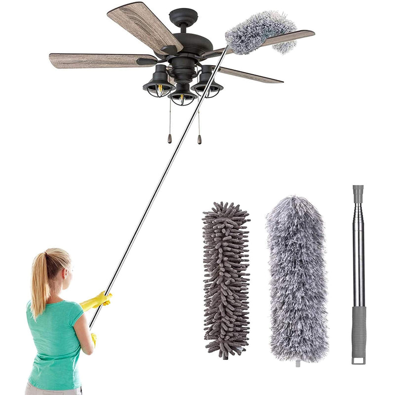 [AUSTRALIA] - Telescoping Microfiber Feather Duster for Cleaning, 100" Extra Long Extendable Duster, Bendable & Washable for Cleaning Cobweb, Ceiling Fan, High Ceiling, Blinds, Furniture & Cars Gray 