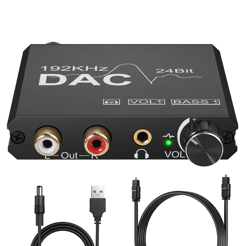 CAMWAY 192kHz Digital to Analog Audio Converter with Bass Adjustment DAC Converter Volume Control Toslink Coaxial Optical to RCA and 3.5mm Headphone Jack Anti-Interference Audio Adapter C DAC Converter with Bass