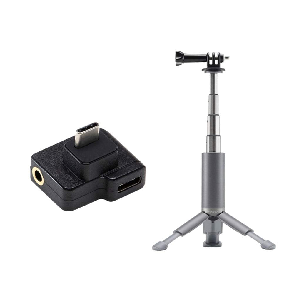 CYNOVA Osmo Action Extension Mini Tripod + Dual 3.5mm Audio Mic Adapter/USB-C Adapter Accessories with DJI OSMO Action Accessories