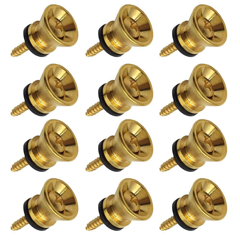 12pcs Guitar Strap Locks Metal Strap Buttons Metal End Pins Flat Head for Acoustic Classical Electric Guitar Bass Ukulele(Pack of 12) (Golden) Golden