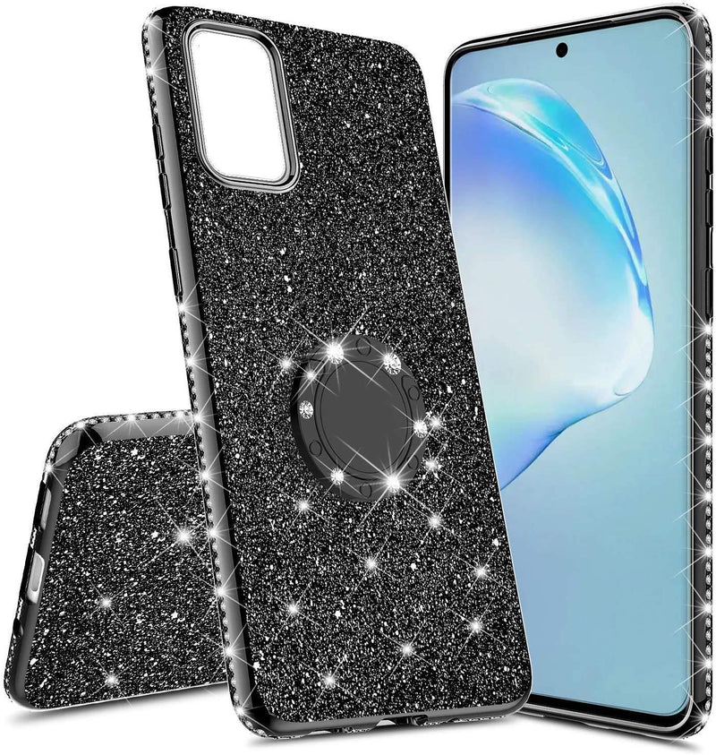 Samsung Galaxy Note 20 Ultra Phone Case,Glitter Sparkle Bling Case Shiny Crystal Rhinestone Diamond 360 Degree Ring Grip Magnetic Bracket Phone Cover for Samsung Galaxy Note 20 Ultra HH Black