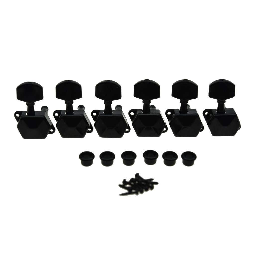 KAISH 6 Inline Semi-Closed Guitar Tuning Keys Pegs Guitar Tuners Machine Heads for Electric Guitars Black