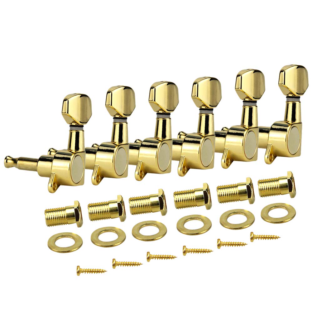 FLEOR 6L Sealed Tuning Pegs Keys 6-in-line Electric Guitar Machine Head Tuners for Stratocaster Telecaster Guitar Parts,Golden Golden