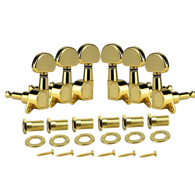 FLEOR 3R3L Sealed Tuners Tuning Pegs Half Moon Button Guitar Machine Head,Golden Golden