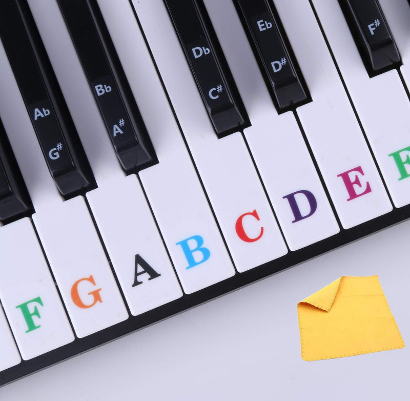 Piano Stickers for Keys, Removable Piano Keyboard Stickers for 88/61/54/49/37 Keys, Colorful and Super Large Bold Letter, Easy to Read for Beginners and Kids