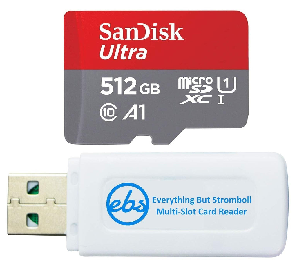 SanDisk 512GB Ultra Micro SD Memory Card Class 10 Works with Garmin Series Mini, 56, 66W Dash Camera (SDSQUAR-512G-GN6MN) Bundle with (1) Everything But Stromboli SD & MicroSD Card Reader