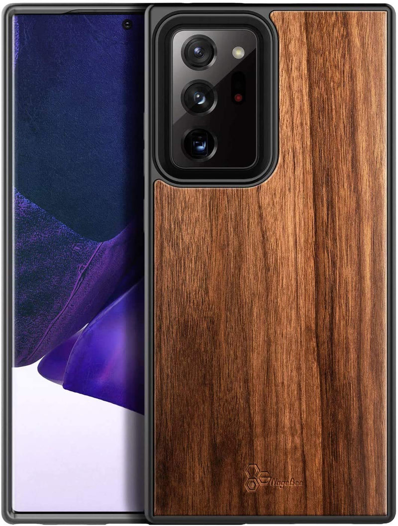 E-Began Case for Samsung Galaxy Note 20 Ultra/Note 20 Ultra 5G, Real Natural Walnut Wood [Every Piece is Unique], Dual Layer Hybrid Shockproof Protective Bumper Phone Case -Wood