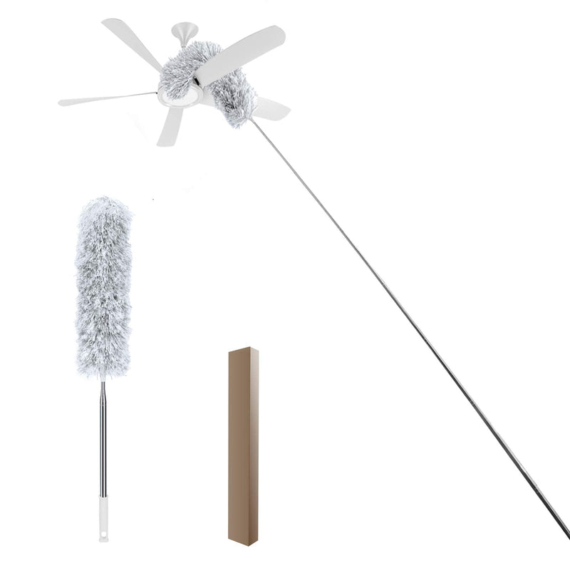 Improved Extra Long Microfiber Duster with Extension Pole (30 to 100 inches) Scratch-Resistant Cover, Bendable, Washable, Lint Free Feather Dusters for Cleaning Roof, Ceiling Fan, Blinds, Cobwebs