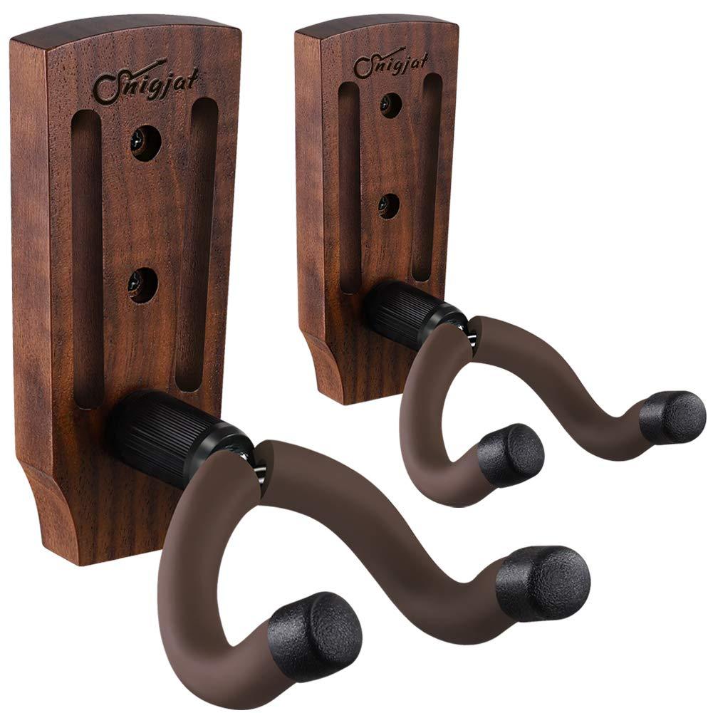 Guitar Wall Mount, Guitar Mount 2 Pack, Black Walnut Guitar Hanger with Screws, Guitar Hook Stand Accessories for Acoustic Electric Guitar Bass, Guitar Wall Hanger, Guitar Holder for Banjo