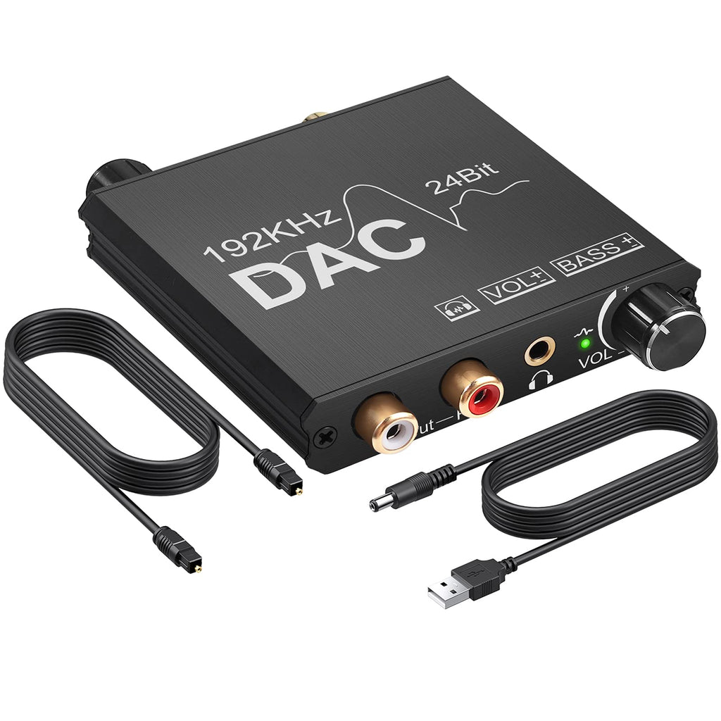 DAC Converter PROZOR 192kHz Digital to Analog Audio Converter with Bass Volume Control Optical to RCA L/R Audio Converter with Optical Cable USB Powered for PS3 PS4 Xbox Blu-ray TV