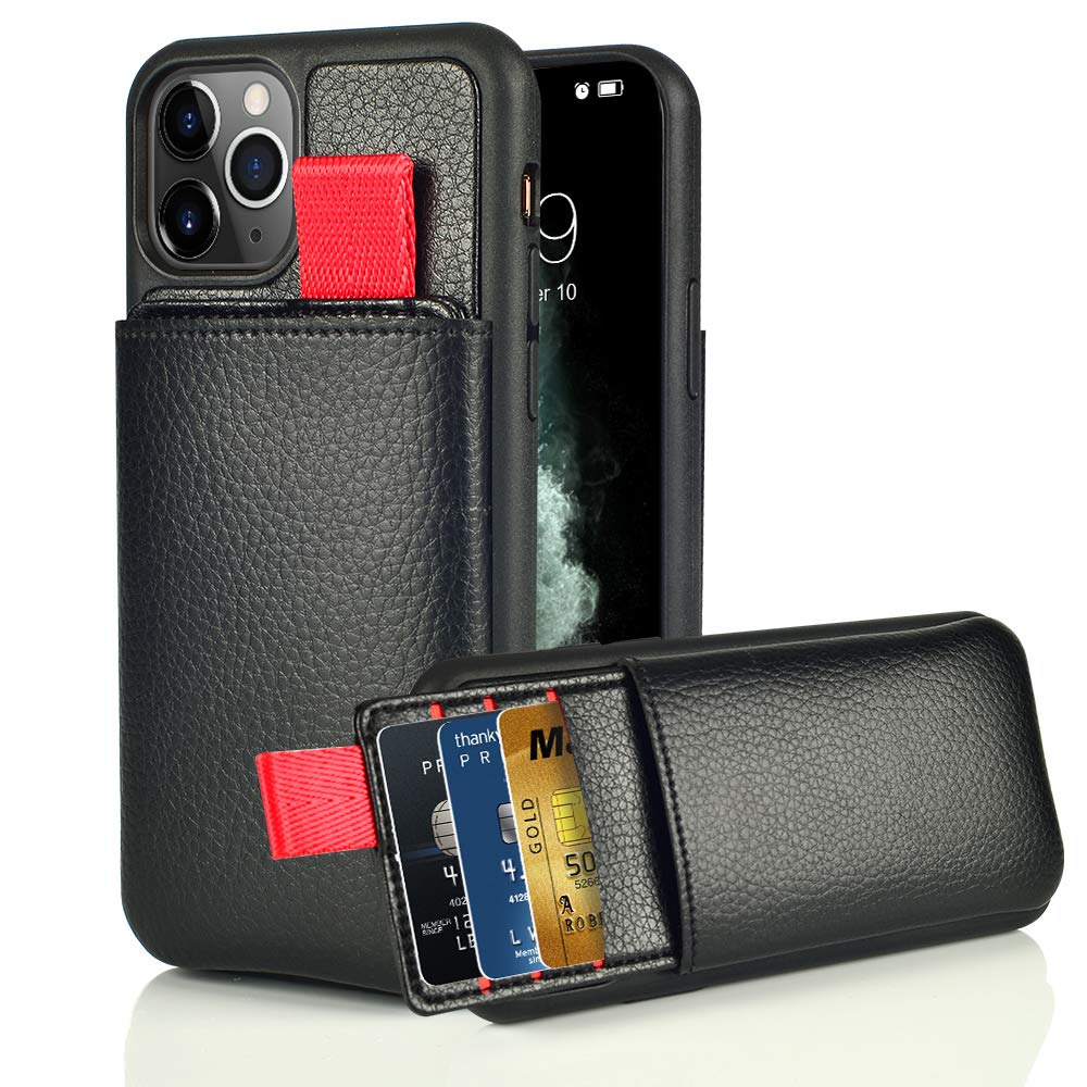 LAMEEKU Wallet Case Compatible with iPhone 12 Pro Max, Card Holder Case with Credit Card Slot Leather Case, Protective Phone Case TPU Bumper Cover Design for iPhone 12 Pro Max 6.7" (2020)-Black Black