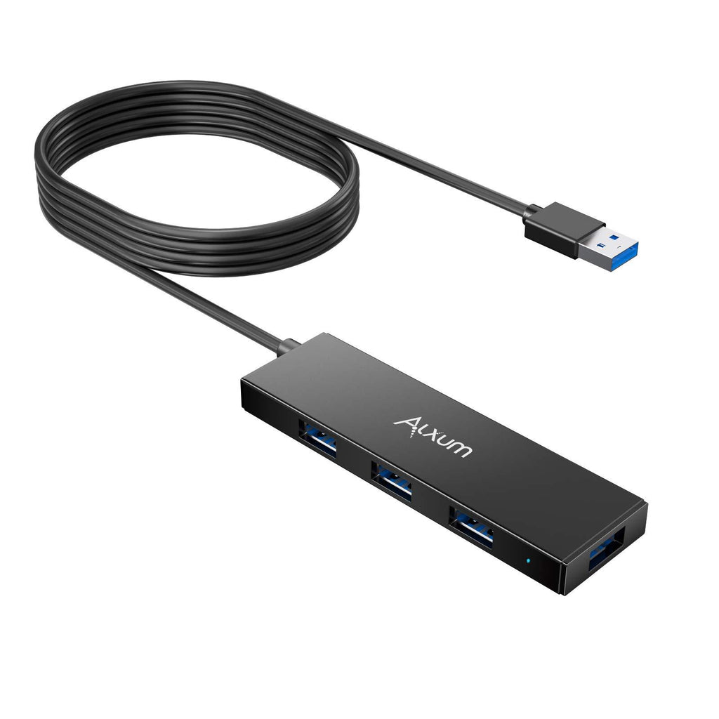 Alxum USB 3.0 Extension Hub 4-Port, USB Hub Long Cord 4ft with MicroB Power Port, USB Data Hub for Desktop PC, MacBook, Mac Mini, iMac Pro, Surface Pro, XPS, Flash Drive, Mobile HDD, Printer -Black 4-Port USB 3.0 Hub