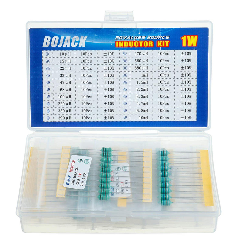 BOJACK 20 Values 200 Pcs Inductor 10 uH to 10 mH 1 W Color Ring Inductor 1 Watt Assortment Kit