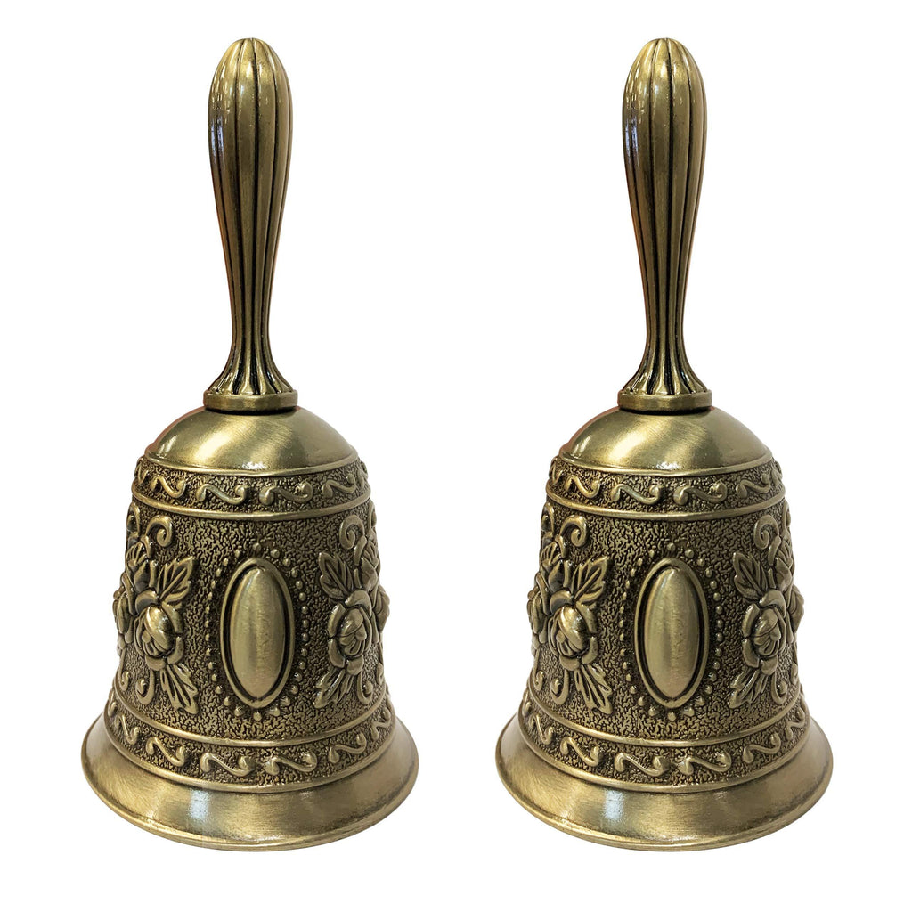Adorox Set of 2 Antique Hand Bell Call Bell Brass Wedding Bells Temple Bell (Brass Hand Bell) Brass Hand Bell